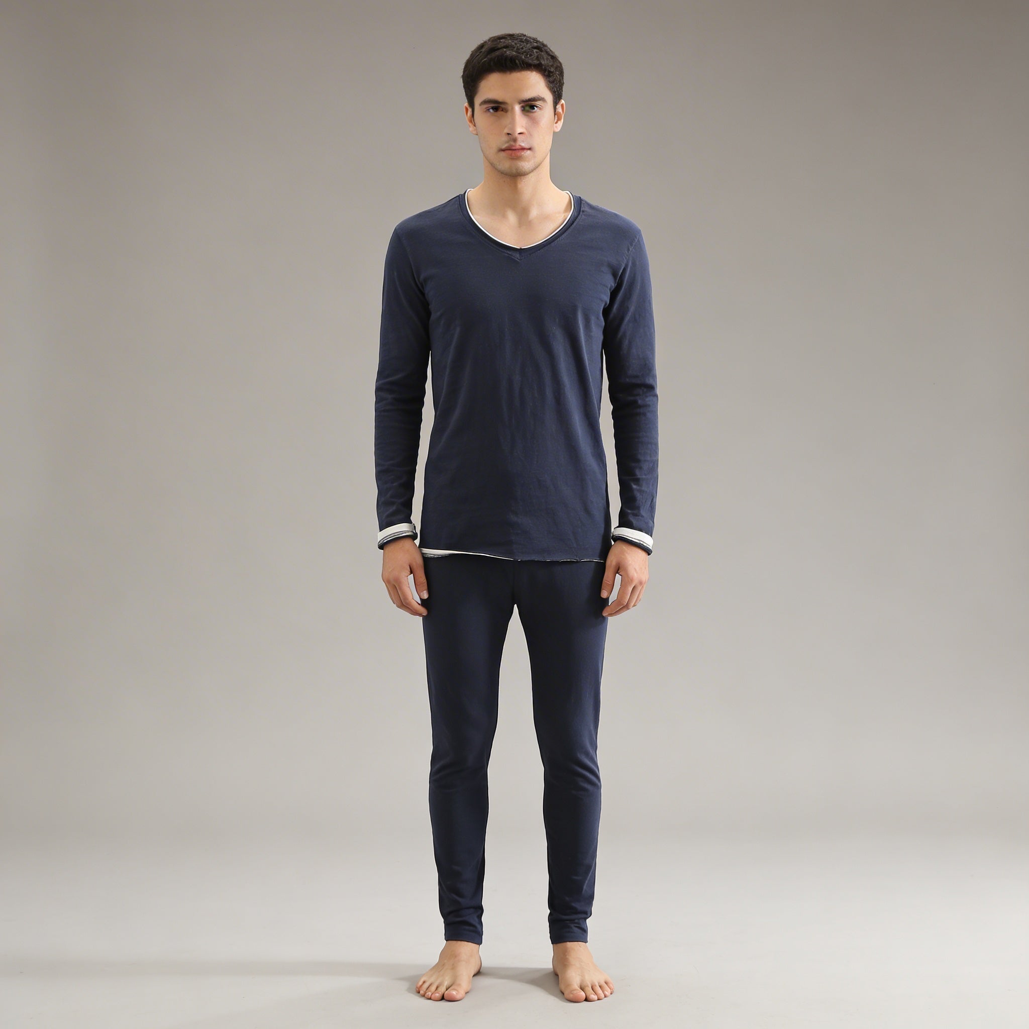 Rafael - Camicia da uomo con scollo a V e maniche lunghe