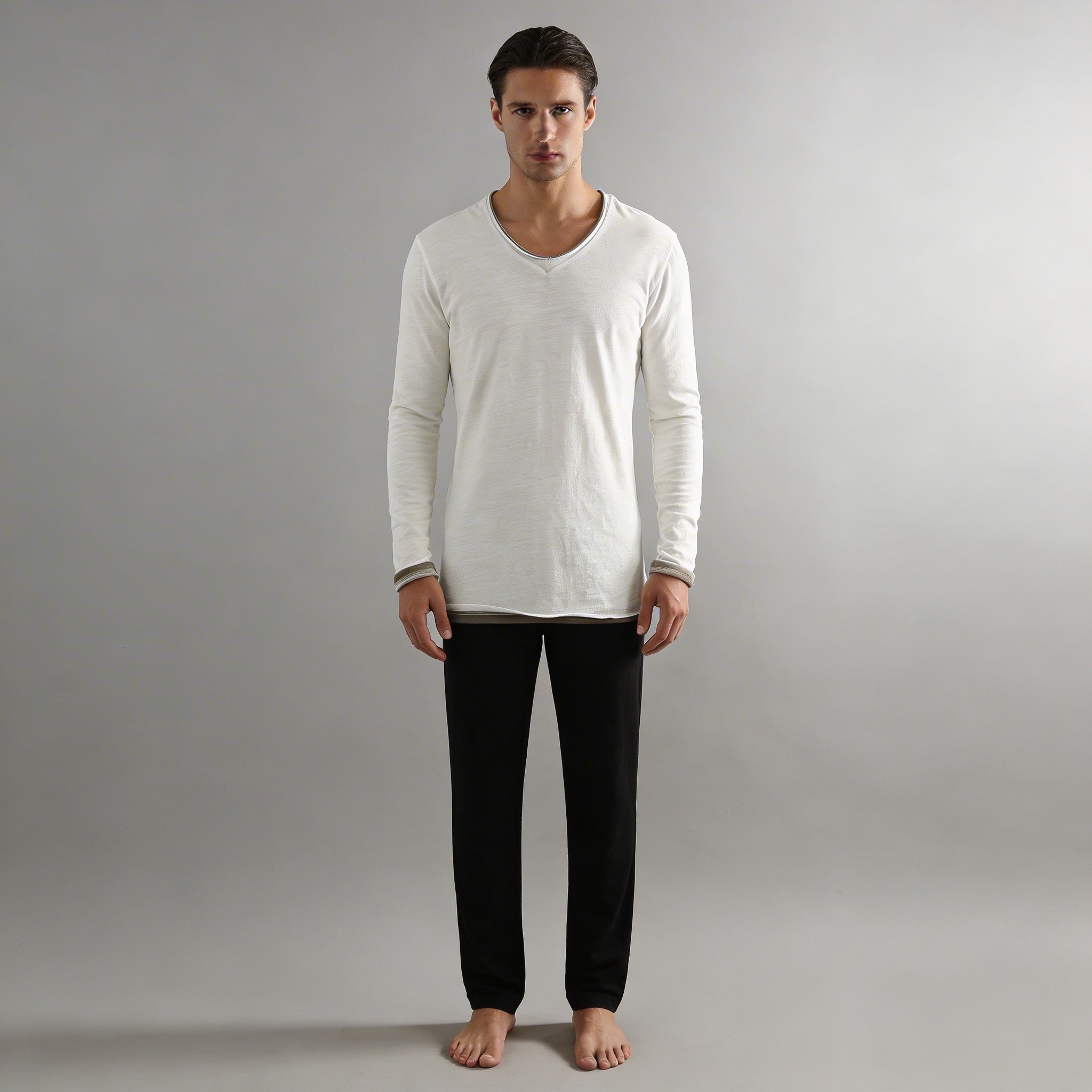 Rafael - Camicia da uomo con scollo a V e maniche lunghe