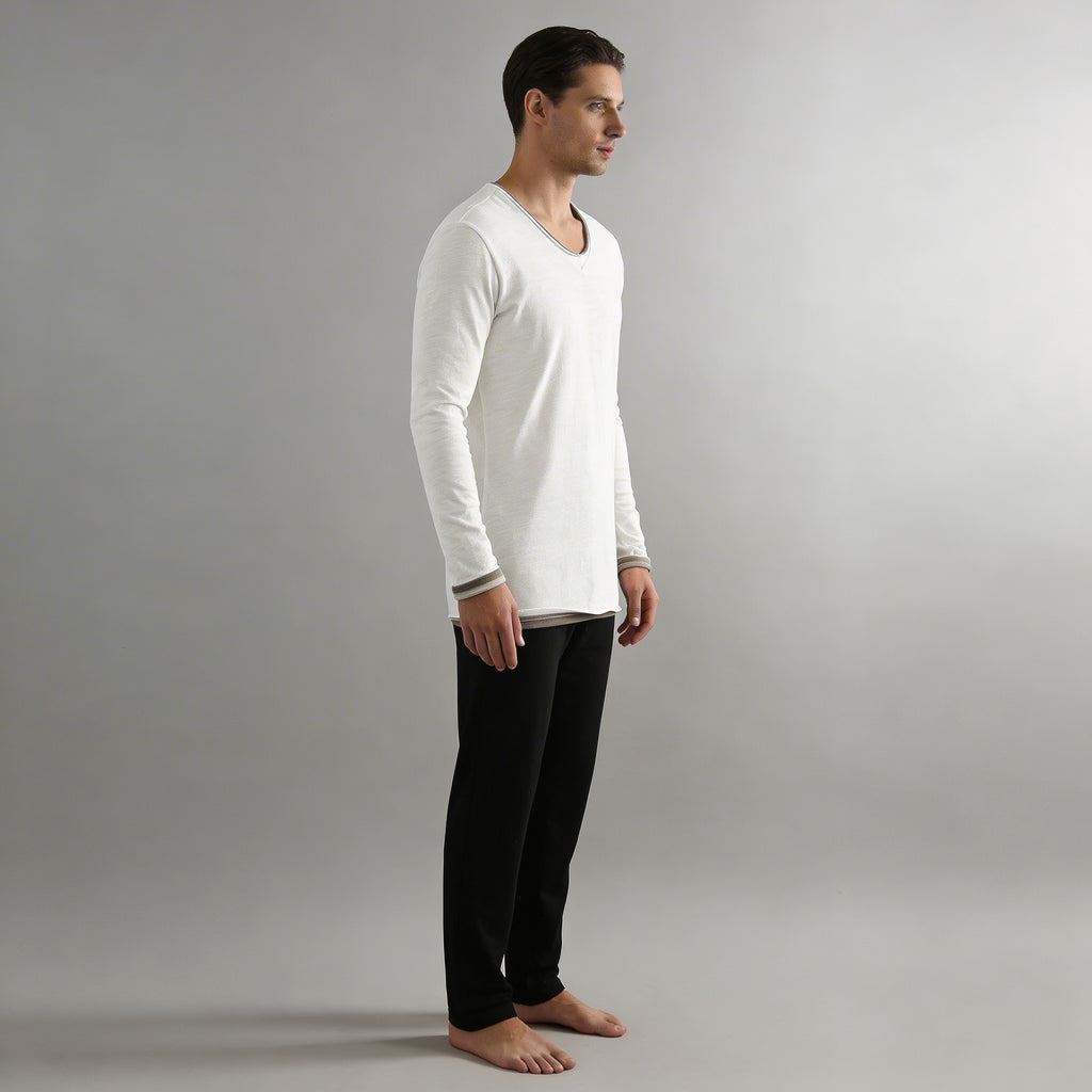 Rafael - Camicia da uomo con scollo a V e maniche lunghe