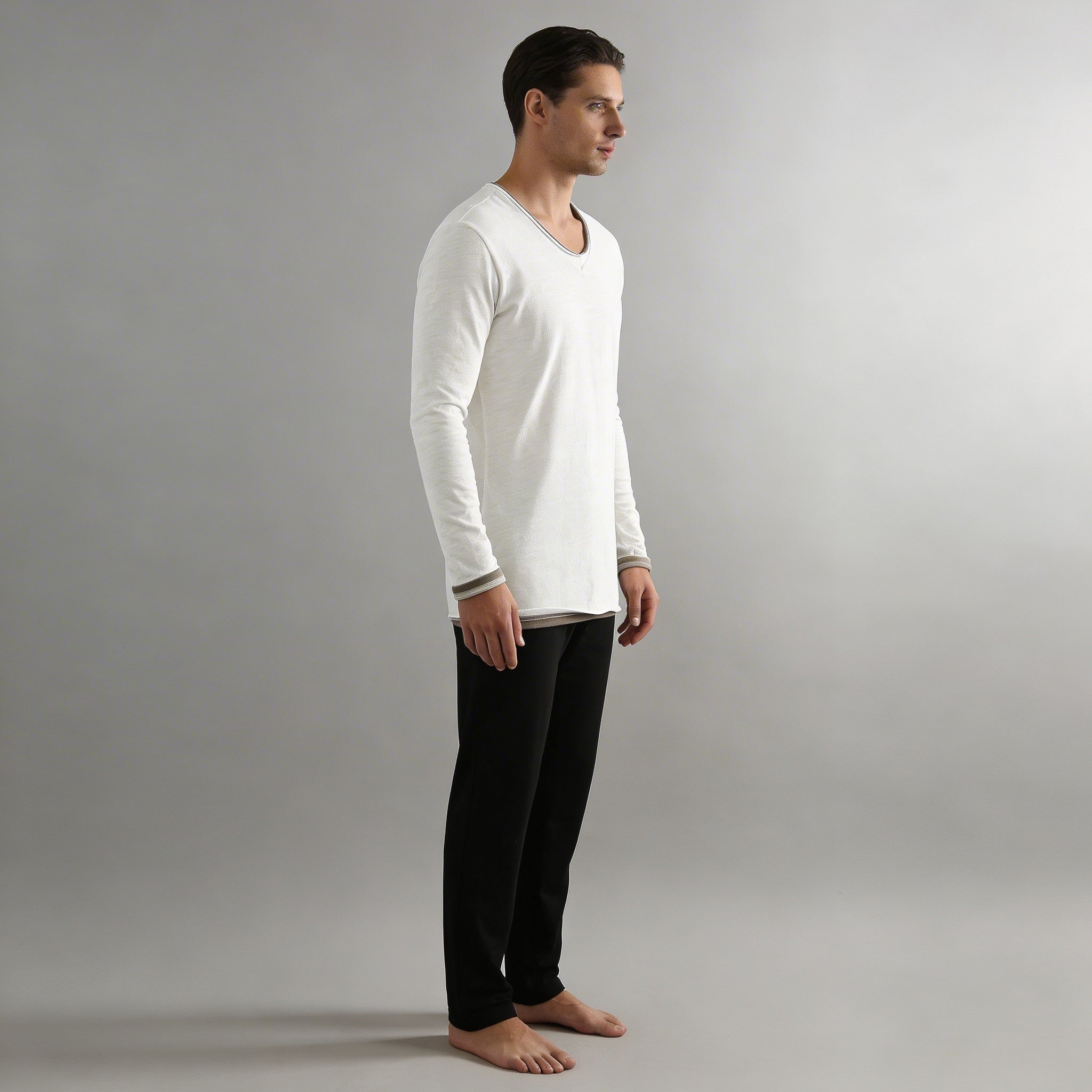 Rafael - Camicia da uomo con scollo a V e maniche lunghe