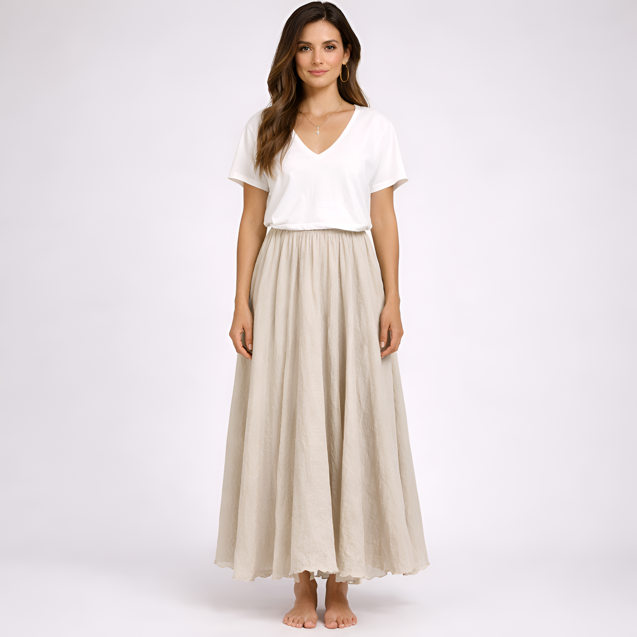 Marie - Gonna estiva in lino a trapezio da donna