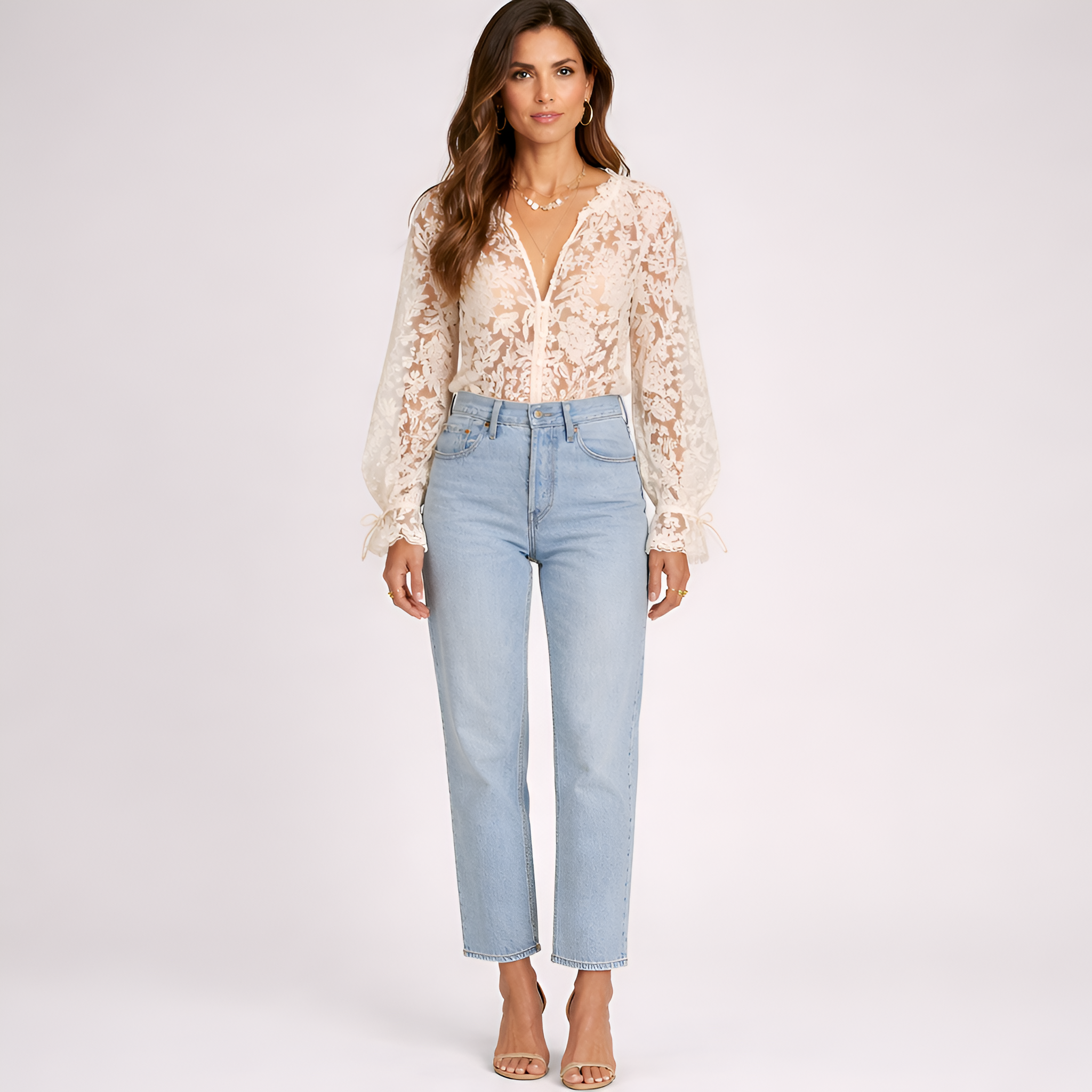 Janice - Cardigan Pizzo Traforato Manica Lunga Donna